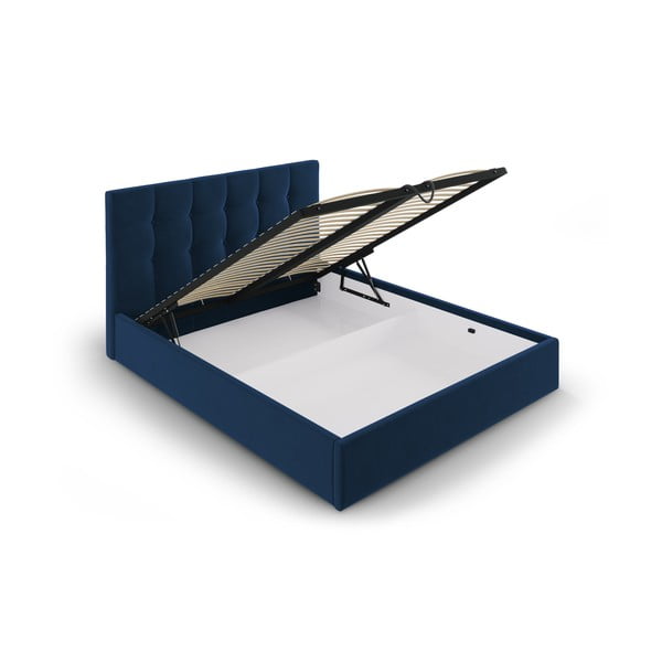 Temno modra žametna zakonska postelja Mazzini Beds Nerin, 160 x 200 cm-image-3