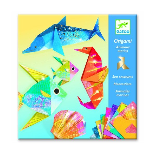 Komplet 24 papirjev za origami z navodili Djeco Neon Glam Sea-image-1