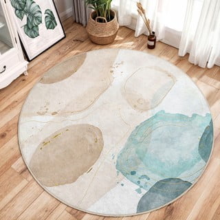 Modra/bež pralna okrogla preproga ø 80 cm Puddle – Mila Home