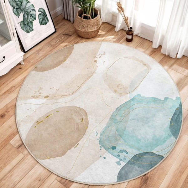 Modra/bež pralna okrogla preproga ø 120 cm Puddle – Mila Home-image-1