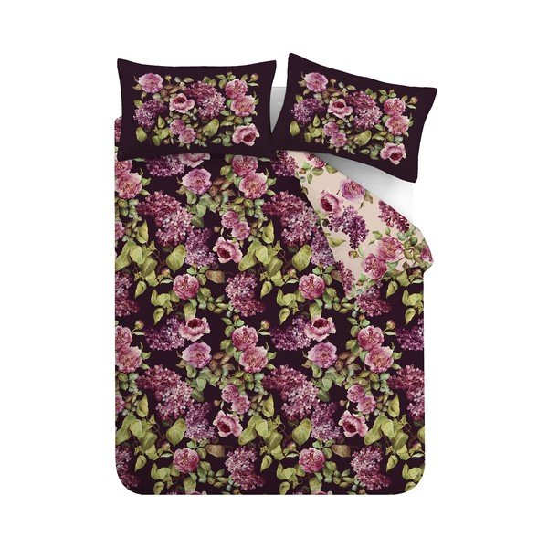 Vijolična bombažna posteljnina za zakonsko posteljo 200x200 cm Pia Floral – RHS