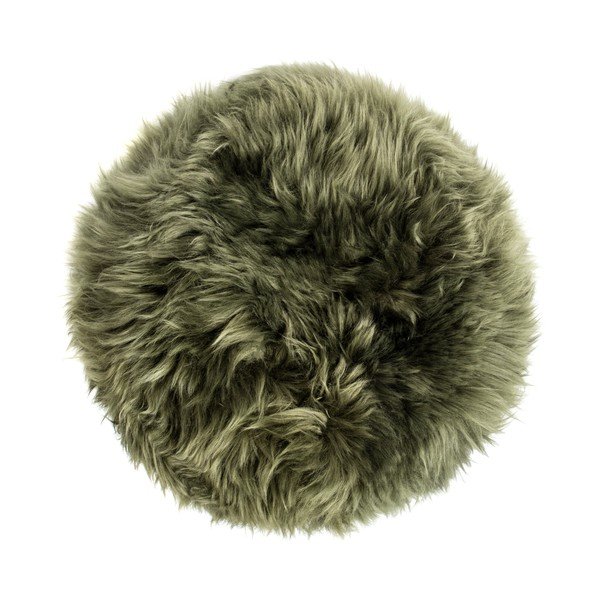 Stol s sedežem iz temno zelene ovčje kože Royal Dream, ⌀ 30 cm-image-1