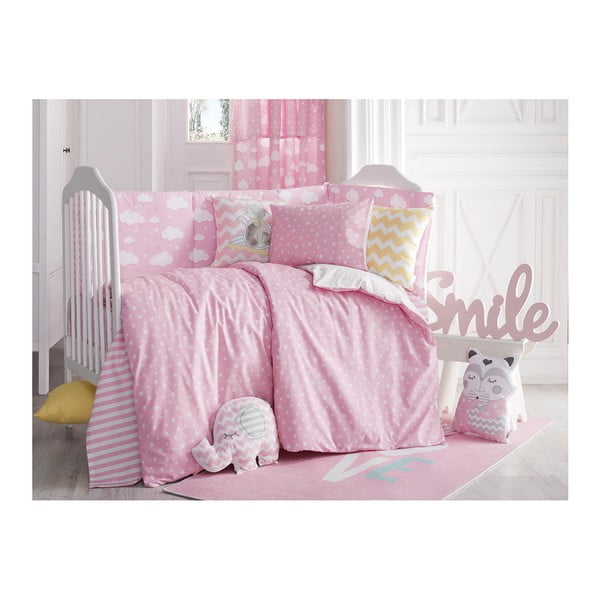 Roza bombažna otroška posteljnina z rjuho za enojno posteljo Mike & Co. NEW YORK Carino, 90 x 120 cm