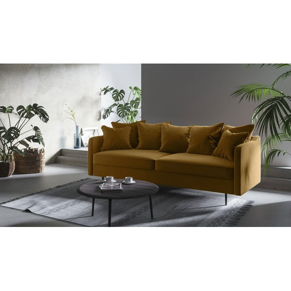 Medeno rumena žametna zofa Ghado Esme, 214 cm-image-1
