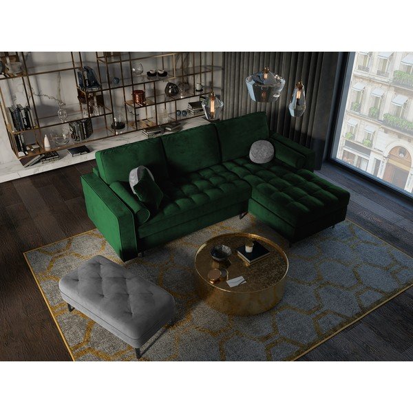 Zelena žametna raztegljiva sedežna garnitura Milo Casa Santo, desni kot-image-1