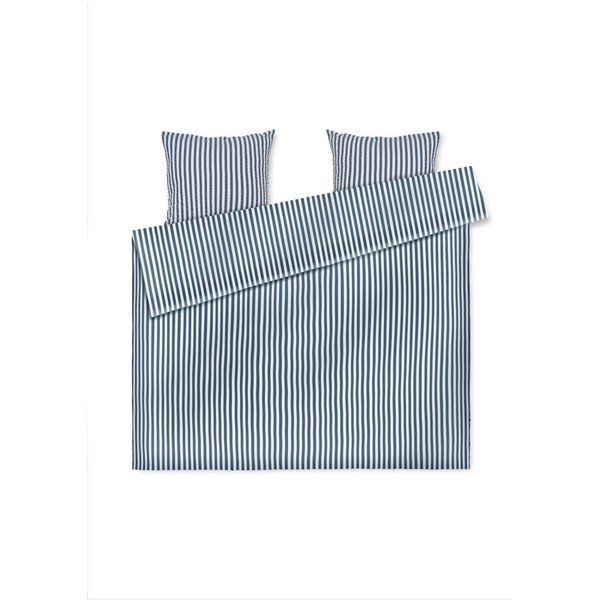 Bela/temno modra podaljšana posteljnina za zakonsko posteljo iz krepa 200x220 cm Bæk&Bølge – JUNA