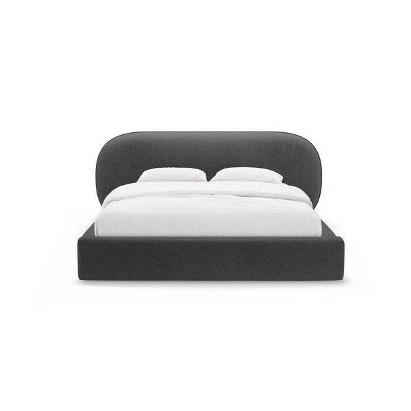 Temno siva oblazinjena zakonska postelja s prostorom za shranjevanje in z letvenim dnom 200x200 cm Ovalo – Micadoni -image-4