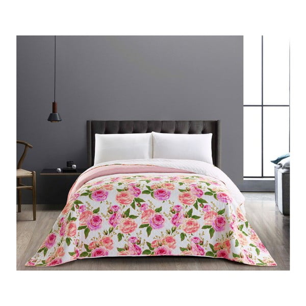 Obojestransko rožnato-belo pregrinjalo za posteljo iz mikrovlaken DecoKing English Rose, 260 x 280 cm
