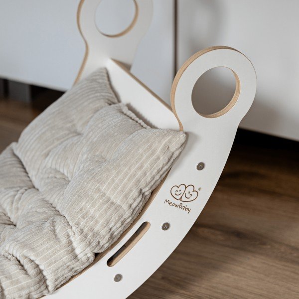 Belo-bež gugalnica iz masivnega bora 39x75x38 cm Montessori – Meowbaby-image-1