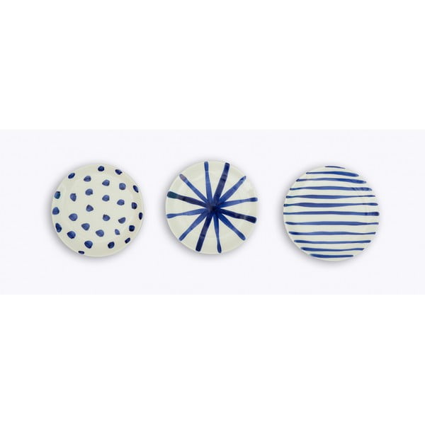 Komplet 3 keramičnih desertnih krožnikov Madre Selva Blue Dots, ø 18 cm