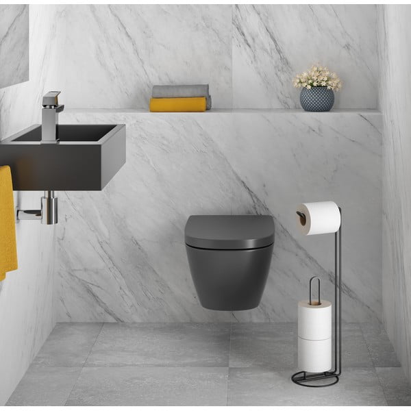 Črno stojalo za toaletni papir z držalom Metaltex Origin-image-1