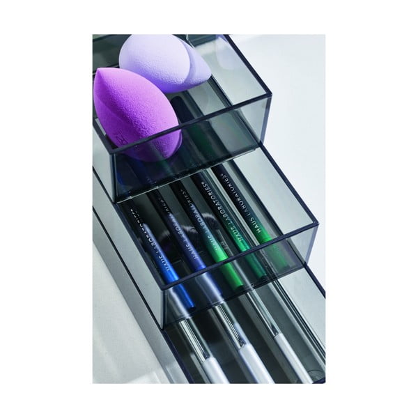 Mat črni kopalniški organizatorji za kozmetiko iz reciklirane plastike v kompletu 3 ks Stack & Slide – iDesign-image-4