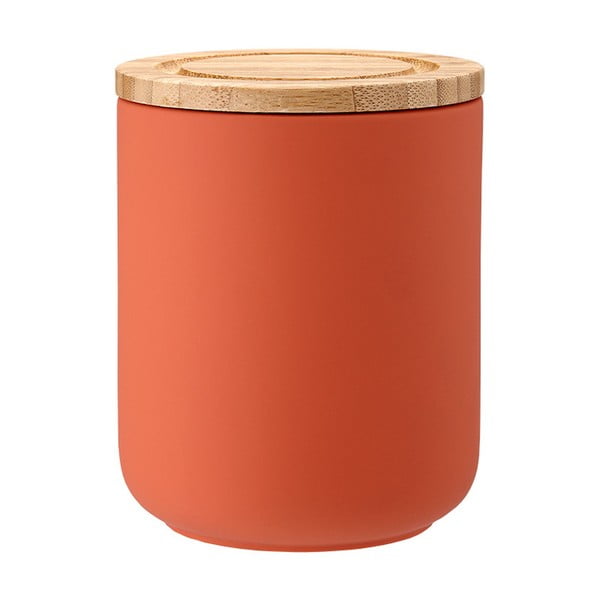 Oranžna keramična posoda Ladelle Stak s pokrovom iz bambusa, višina 13 cm