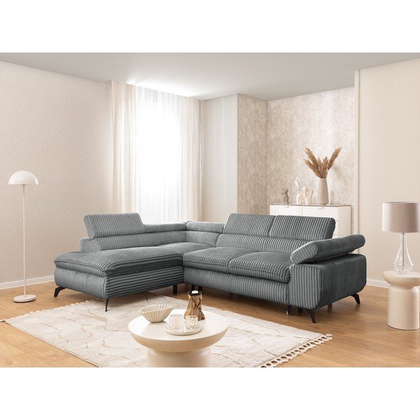 Siva kotna sedežna garnitura iz rebrastega žameta (levi kot/v obliki črke L) Marbeya  – Ropez-image-1