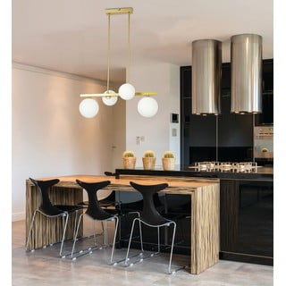 Bela/zlata viseča svetilka s steklenim senčilom Kama – Candellux Lighting