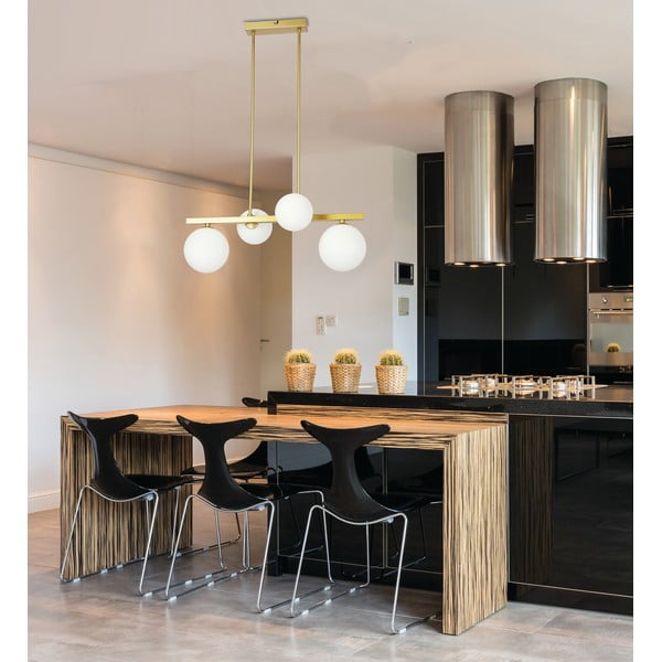 Bela/zlata viseča svetilka s steklenim senčilom Kama – Candellux Lighting-image-1