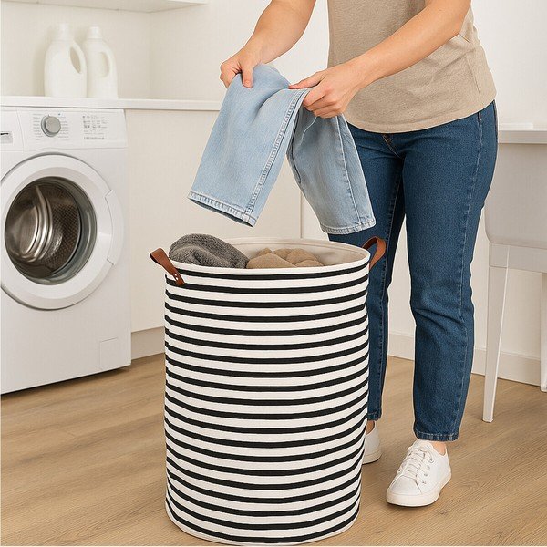 Črno-bel tekstilni koš za perilo 54 l Stripe – Premier Housewares-image-3