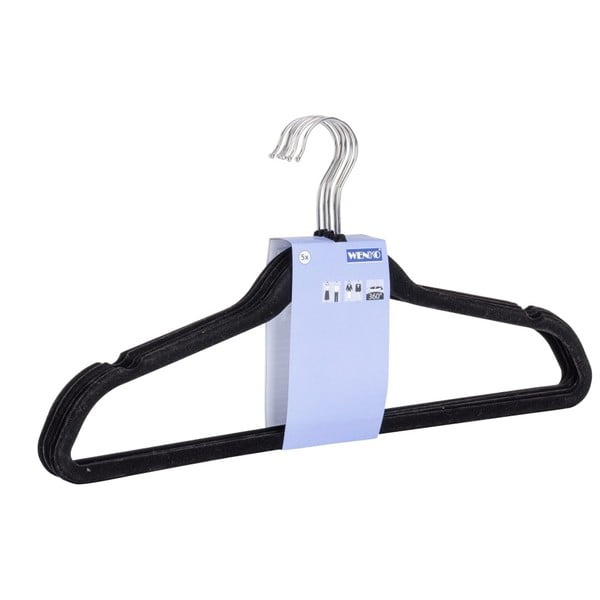 Komplet 5 črnih plastičnih obešalnikov za oblačila Wenko Flocking-image-1