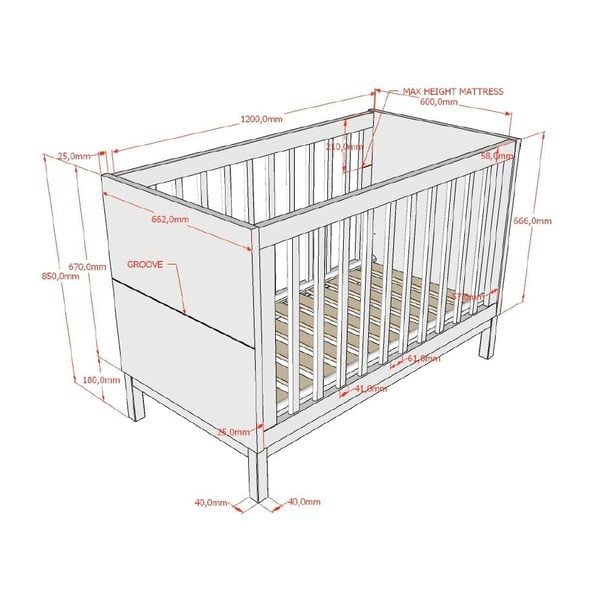 Bela otroška posteljica iz masivnega bora 60x120 cm Eva – Vipack-image-2