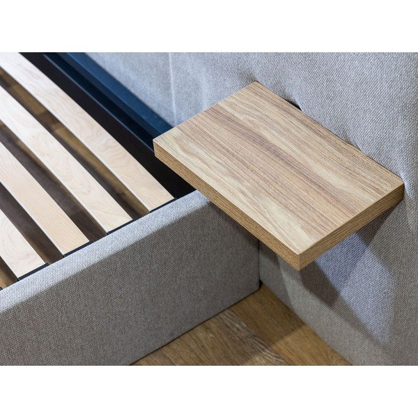 Svetlo siva oblazinjena zakonska postelja s prostorom za shranjevanje in letvenim dnom 160x200 cm Blandine – Bobochic Paris-image-4