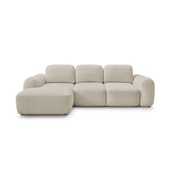 Bež raztegljiva/s prostorom za shranjevanje kotna sedežna garnitura iz tkanine bouclé (levi kot/z ležalnikom) Montaigne – Bobochic Paris