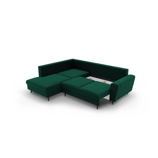 Zelena žametna raztegljiva kotna sedežna garnitura s prostorom za shranjevanje (levi kot/v obliki črke L) Kyoto – Cosmopolitan Design-image-3