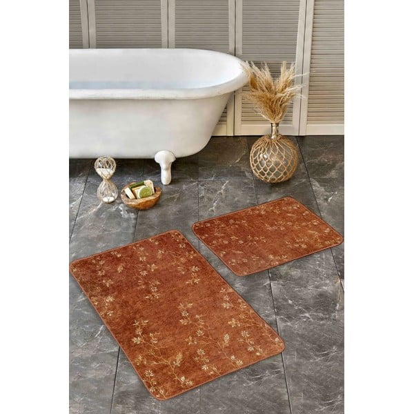 Rjave žametne kopalniške preproge v kompletu 2 ks 60x100 cm – Mila Home-image-2