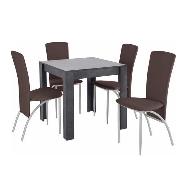 Garnitura jedilne mize in 4 temno rjavih jedilnih stolov Støraa Lori Nevada Duro Slate Brown