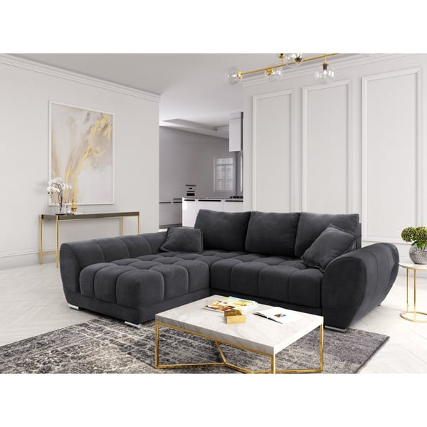 Temno siva žametna raztegljiva sedežna garnitura Windsor & Co Sofas Nuage, levi kot-image-1