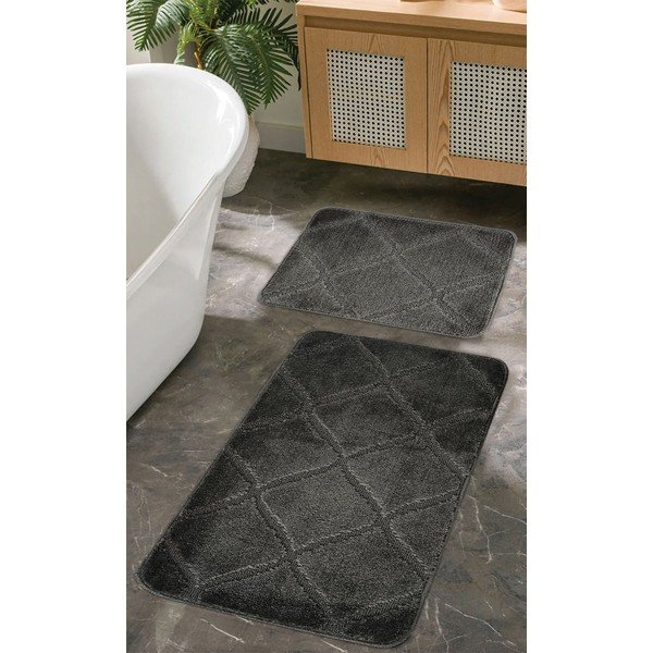 Antracitno sive kopalniške preproge v kompletu 2 ks 50x80 cm Cizgili – Foutastic-image-1