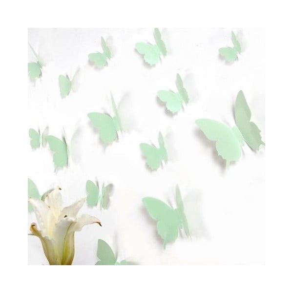 Komplet 12 zelenih 3D nalepk Ambiance Butterflies