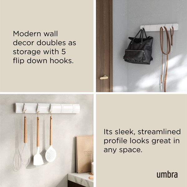 Mat bel stenski obešalnik iz masivnega bora 51 cm Flip – Umbra-image-4