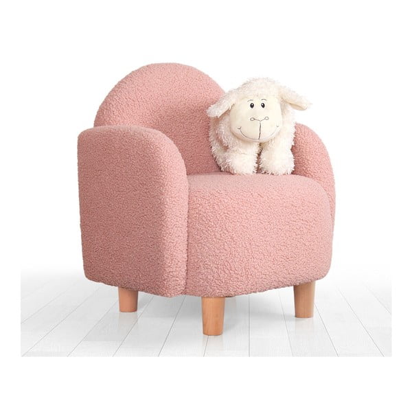 Rožnat otroški fotelj iz tkanine bouclé Moylo – Artie