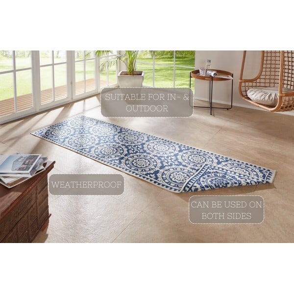 Modro-smetanova preproga za zunanjo uporabo NORTHRUGS Jardin, 80 x 350 cm-image-4