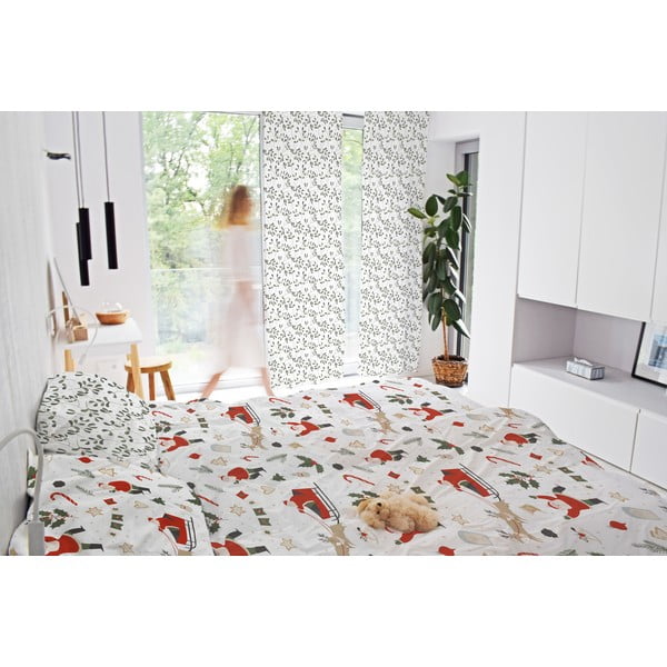 Bela/zelena zavesa iz bombažnega satena 110x250 cm Santa Likes Mistletoe – Butter Kings-image-1