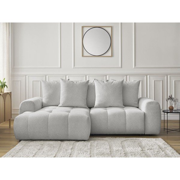 Svetlo siva raztegljiva kotna sedežna garnitura iz šenilje s prostorom za shranjevanje (levi kot/z ležalnikom) Roxelane – Bobochic Paris-image-1