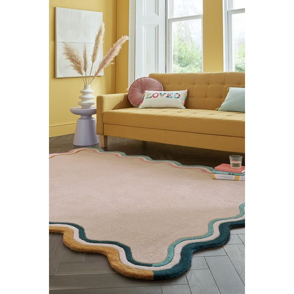 Kremno bela ročno tkana volnena preproga 200x290 cm Leo Scallop – Flair Rugs-image-1