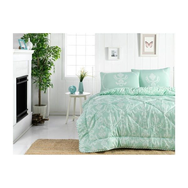 Prešito posteljno pregrinjalo za zakonsko posteljo Pure Green, 195 x 215 cm