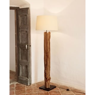 Bela/rjava stoječa svetilka s tekstilnim senčilom (višina 175 cm) Powell – Kave Home