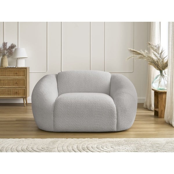 Svetlo siv fotelj iz tkanine bouclé Tina – Bobochic Paris-image-3