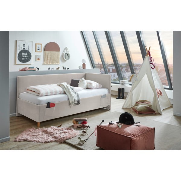 Bež oblazinjena kotna otroška postelja s prostorom za shranjevanje z letvenim dnom 120x200 cm Cool – Meise Möbel-image-1