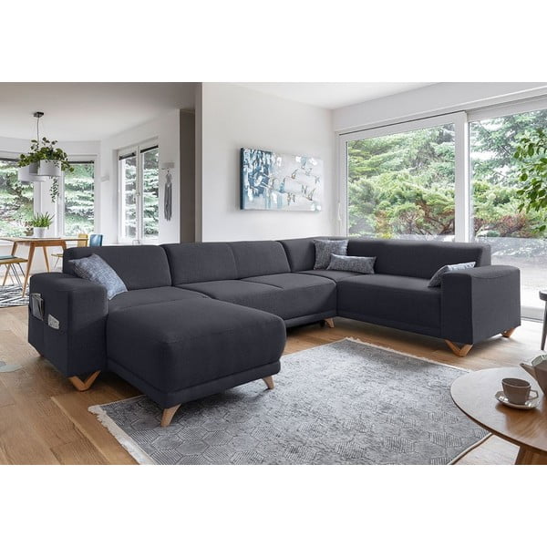 Antracitno siva raztegljiva/s prostorom za shranjevanje kotna sedežna garnitura (desni kot/v obliki črke "U") Classy Sophie – Miuform-image-3