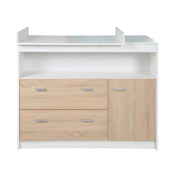 Bela nizka otroška komoda v hrastovem dekorju s previjalnim pultom 117x98 cm Gabriella – Roba-image-2