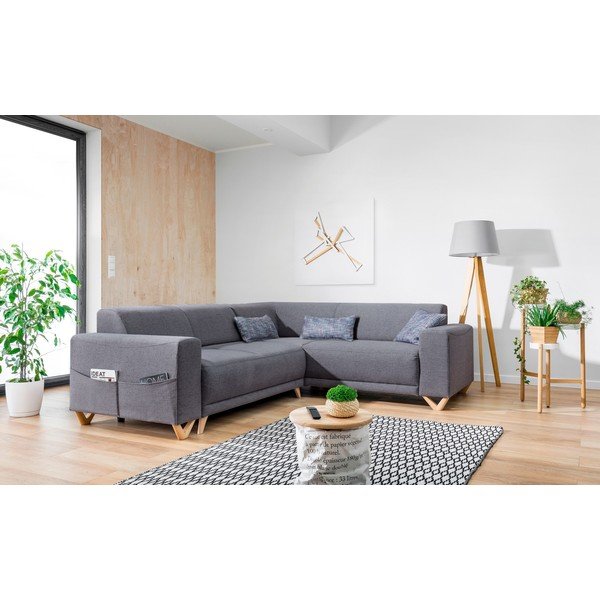 Siva raztegljiva/s prostorom za shranjevanje kotna sedežna garnitura (desni kot/v obliki črke L) Classy Sophie – Miuform-image-3