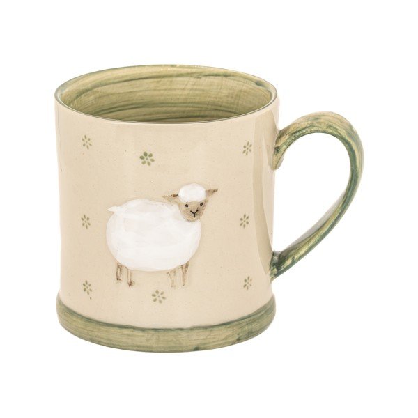 Zelena/bež lončena skodelica 225 ml Sheep – Sass & Belle