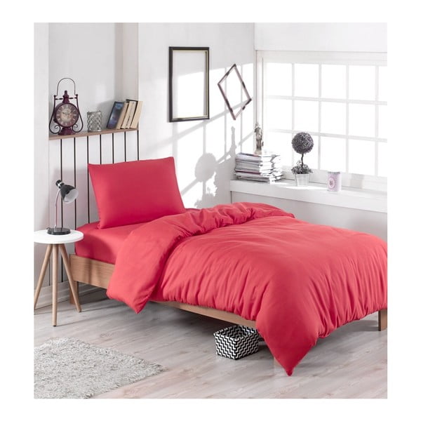Rdeča posteljnina za enojno posteljo z mešanico bombaža Paint, 140 x 200 cm
