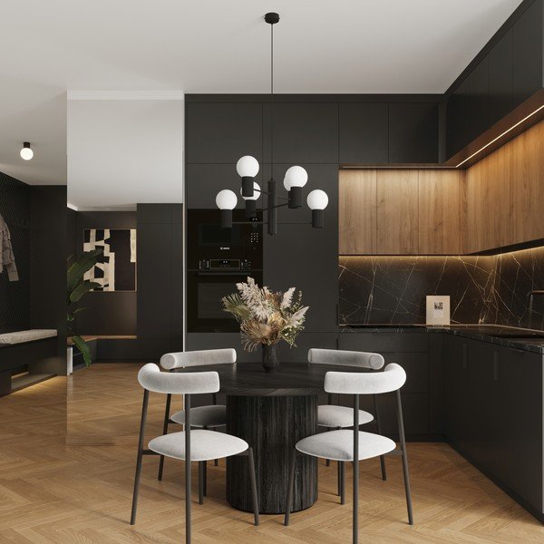 Črna viseča svetilka s steklenim senčilom Orbital – Sollux-image-2