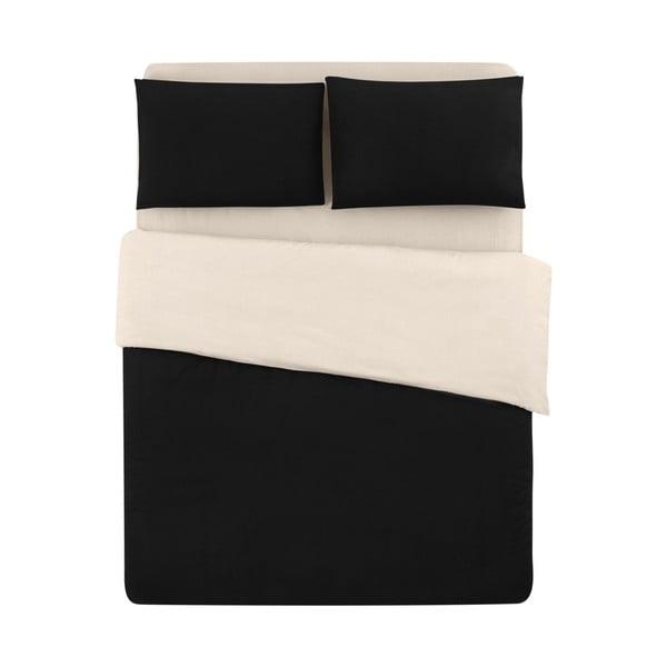 Črno-kremno bela bombažna podaljšana posteljnina za zakonsko posteljo z rjuho 200x220 cm - Mila Home