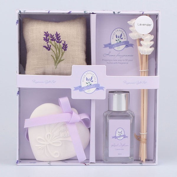 Komplet aroma difuzorja, dišeče gline in dišeče blazine z vonjem sivke Dakls Lavender