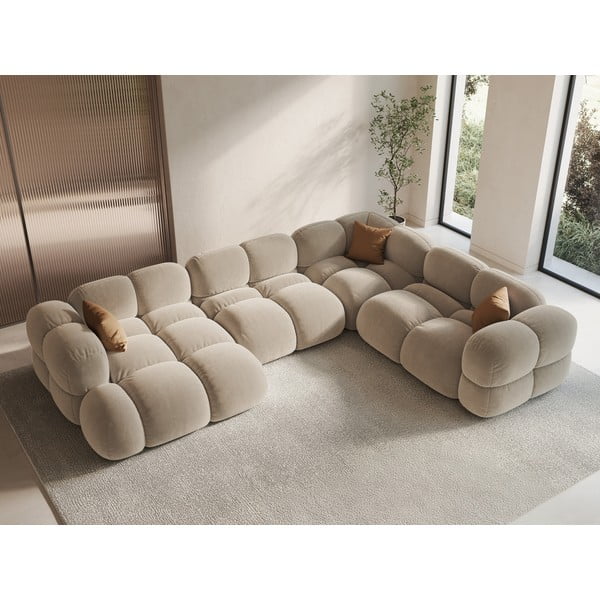 Bež žametna kotna sedežna garnitura (desni kot/v obliki črke "U") Loretto – Cosmopolitan Design-image-1